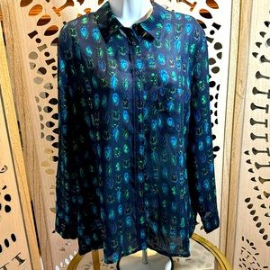 Banana Republic Blue Bugs blouse top sz L